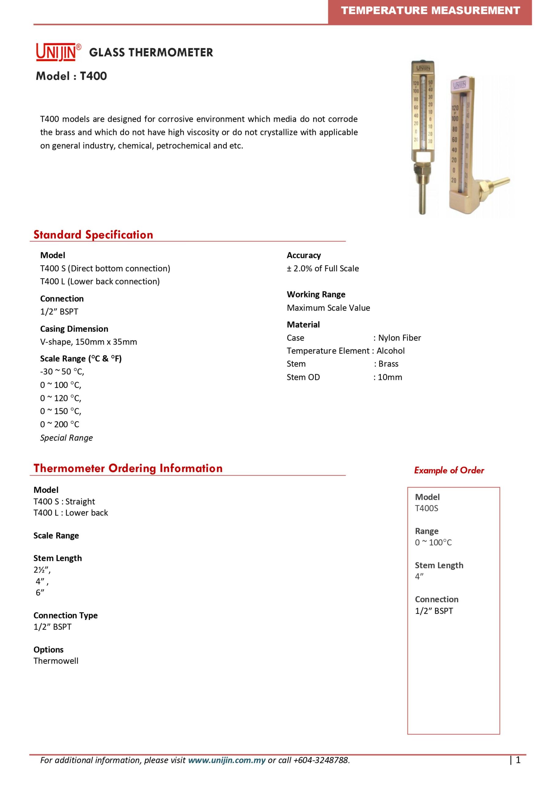 UNIJIN - GLASS THERMOMETER T400-1